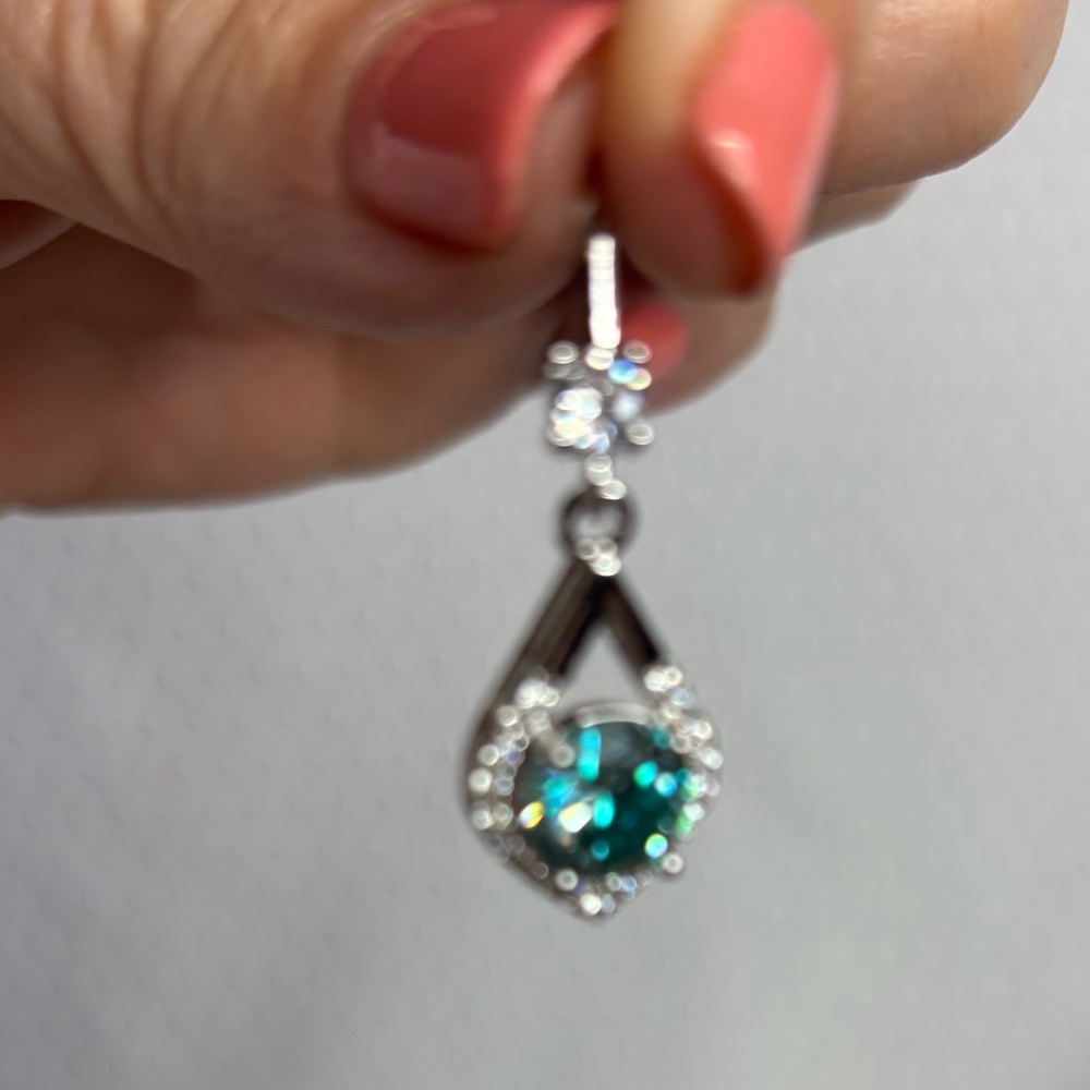 Teal Crystal Drop Earrings - Women Jewelry - Picture 3 of 4